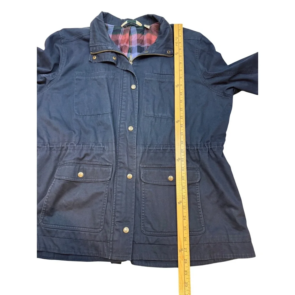 VTG LL Bean Navy Blue Plaid Lined Utility Field Jacket XL  Womens Chore Coat - Picture 5 of 8